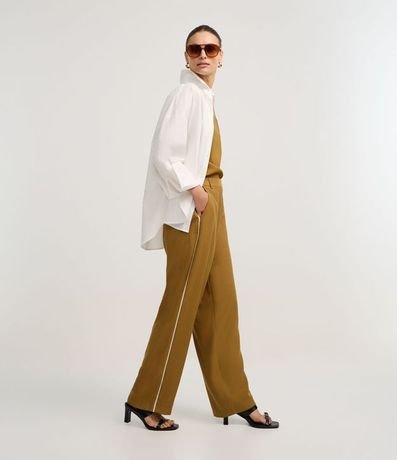 Pantalón Wide Leg Sastrería en Viscosa con Rayas contrastantes