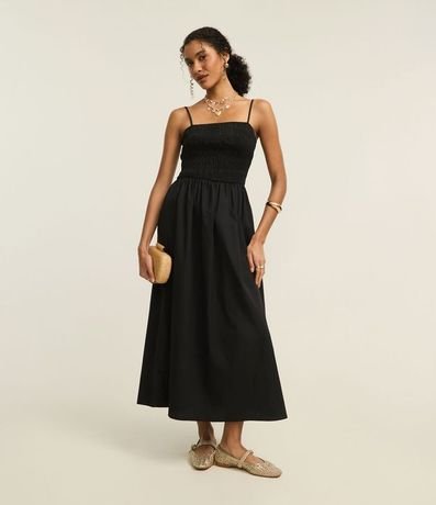 Vestido Evasê en Tricolina con Bretel Fino y Lastex 1