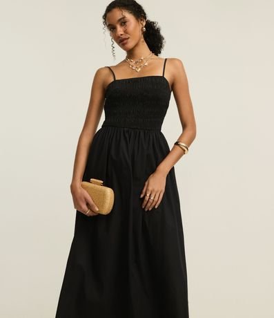 Vestido Evasê en Tricolina con Bretel Fino y Lastex 3