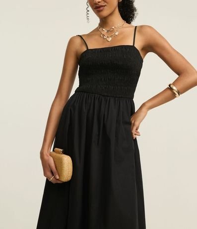 Vestido Evasê en Tricolina con Bretel Fino y Lastex 3