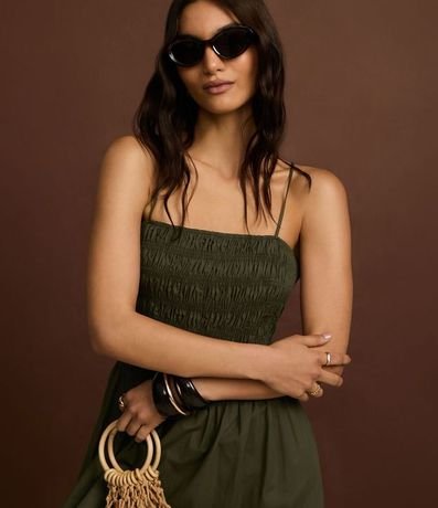 Vestido Evasê en Tricolina con Bretel Fino y Lastex 8