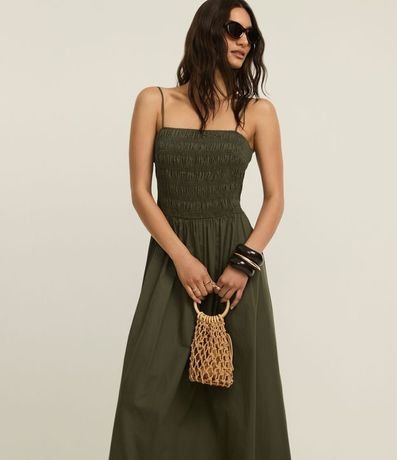 Vestido Evasê en Tricolina con Bretel Fino y Lastex