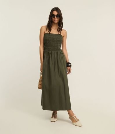 Vestido Evasê en Tricolina con Bretel Fino y Lastex 2