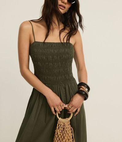 Vestido Evasê en Tricolina con Bretel Fino y Lastex 4