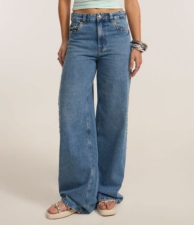 Pantalón Wide Leg en Jeans con Tachuelas 3