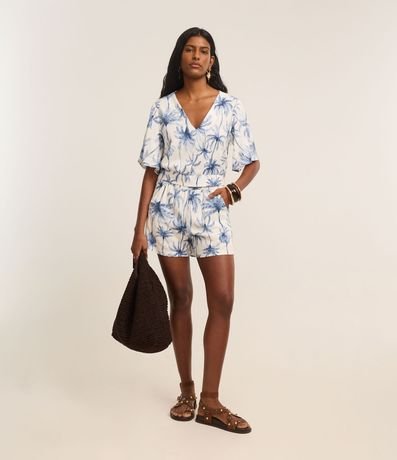 Short en Viscolino con Cintura Elástica y Estampa Palmeras 1