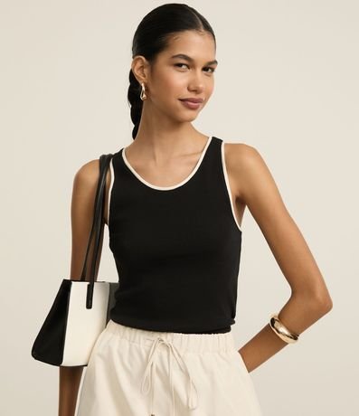 Blusa Musculosa en Rib con Acabado Contrastante 1