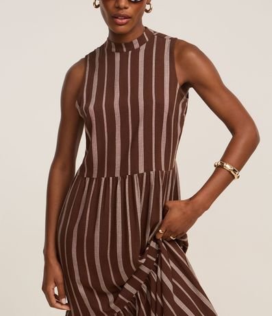 Vestido Evasê Midi en Viscosa con Rayas Desencontradas 7