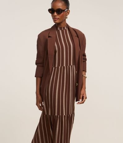 Vestido Evasê Midi en Viscosa con Rayas Desencontradas 1