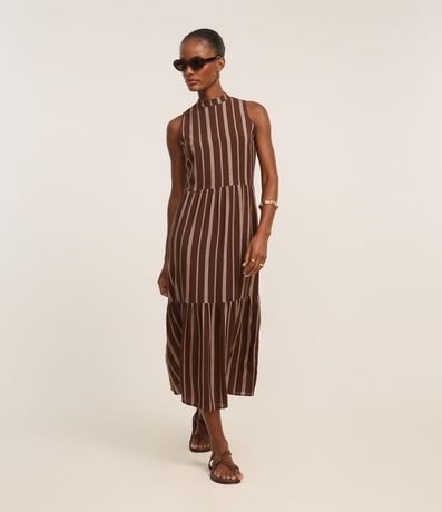Vestido Evasê Midi en Viscosa con Rayas Desencontradas 2