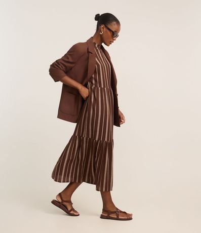 Vestido Evasê Midi en Viscosa con Rayas Desencontradas 3