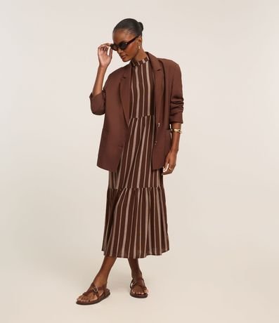 Vestido Evasê Midi en Viscosa con Rayas Desencontradas 4