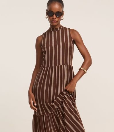Vestido Evasê Midi en Viscosa con Rayas Desencontradas 5
