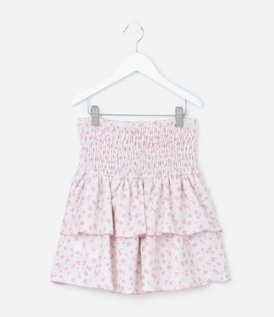 Pollera Infantil con Volados y Estampa Floral - Talle 5 a 14 años 2