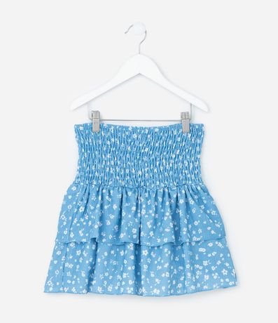 Pollera Infantil con Volados y Estampa Floral - Talle 5 a 14 años 2