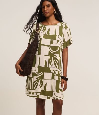 Vestido T-Shirt en Viscosa con Estampa de Hojas