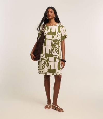 Vestido T-Shirt en Viscosa con Estampa de Hojas 2