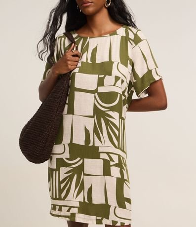 Vestido T-Shirt en Viscosa con Estampa de Hojas 4