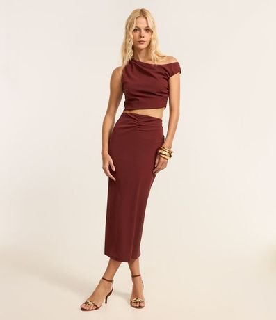 Pollera Ajustada Midi en Bengalina con Fruncido