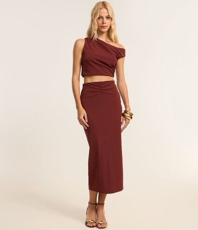 Blusa Cropped en Crepé con Escote Assimétrico y Fruncido Lateral 2