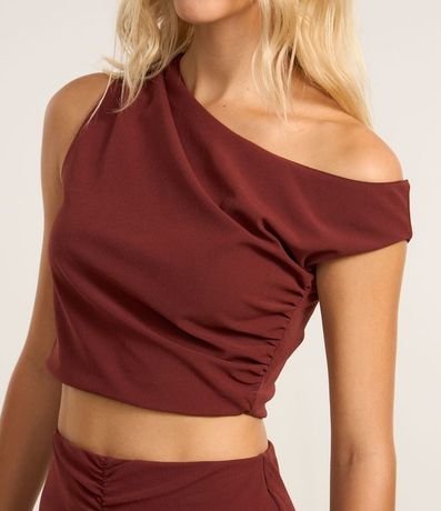 Blusa Cropped en Crepé con Escote Assimétrico y Fruncido Lateral 4