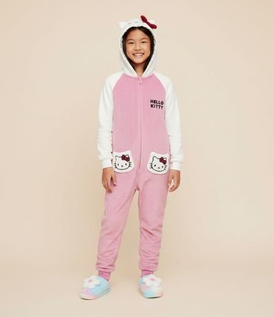 Pijama Jumper Infantil en Fleece con Bordado Hello Kitty - Talle 5 a 16 años