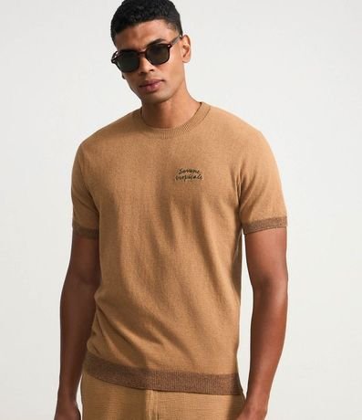 Remera Regular en Algodón con Estampa de Palmeras y Lettering Savane Tropicale