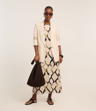 Vestido Evasê Midi en Viscolino con Estampa Abstracta 1