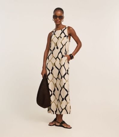 Vestido Evasê Midi en Viscolino con Estampa Abstracta 3