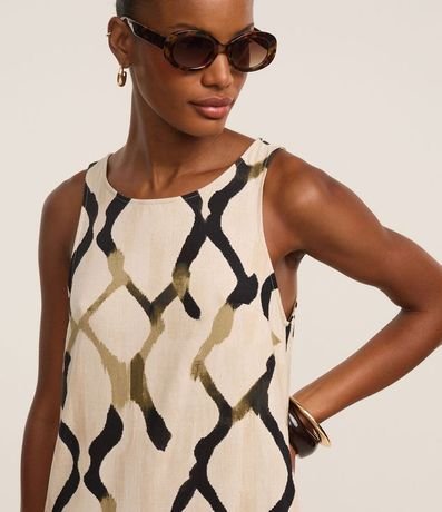 Vestido Evasê Midi en Viscolino con Estampa Abstracta 4