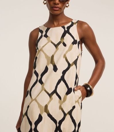 Vestido Evasê Midi en Viscolino con Estampa Abstracta 5