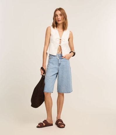 Bermuda Jorts Cintura Alta en Jeans con Bolsillos