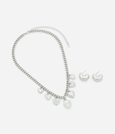 Conjunto de Collar Corto con Colgantes Corazones y Caravana Aro Bold 2