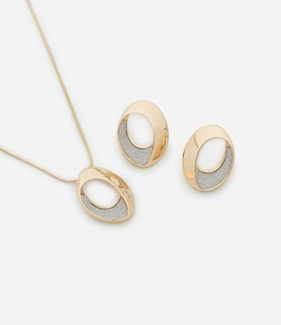 Conjunto de Collar Corto con Colgante Torcido Brilloso y Caravana Botón