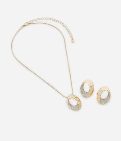 Conjunto de Collar Corto con Colgante Torcido Brilloso y Caravana Botón 2