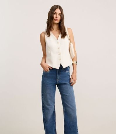 Pantalón Recto Comfort Cintura Alta en Jeans con Bolsillos 2