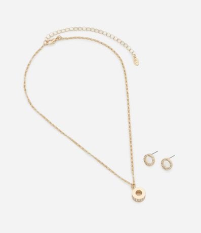 Conjunto de Collar Corto con Dije con Incrustaciones y Aros Tipo Botón con Incrustaciones 2