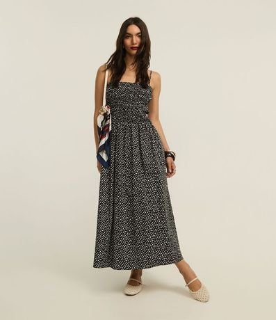 Vestido Evase Midi en Tricolina con Lastex y Estampa Corazones