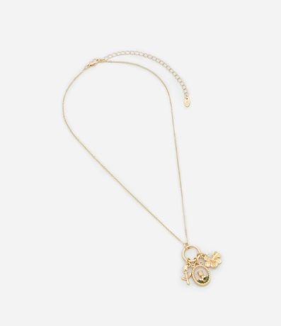 Collar Mediano con Aro y Colgantes Flores Esmaltados