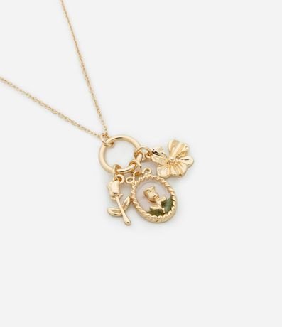 Collar Mediano con Aro y Colgantes Flores Esmaltados 2