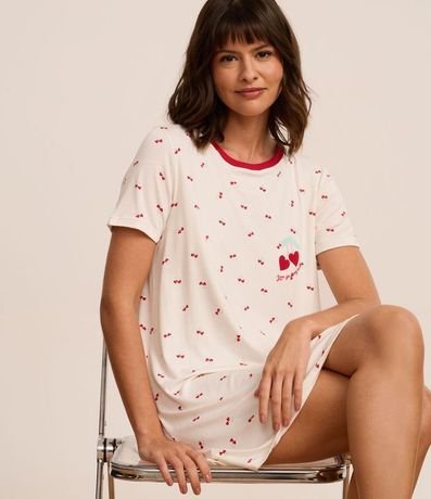 Camisón en Viscosa con Estampa de Cerezas