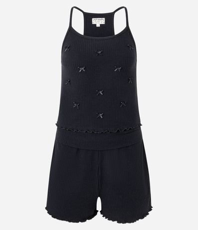 Pijama Short Doll en Rib con Bretel Fino y Aplicación de Corbatas 6