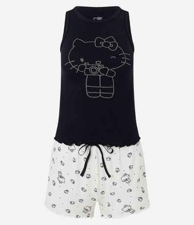 Pijama Short Doll en Rib con Estampa y Strass Hello Kitty 5