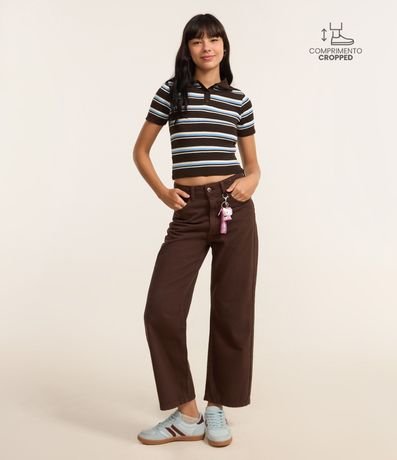 Pantalón Recto Cropped en Sarga con Trabillas en la Cintura