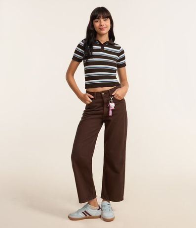 Pantalón Recto Cropped en Sarga con Trabillas en la Cintura 1