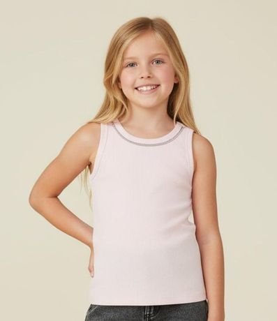 Musculosa Infantil en Rib con Brillos en el Cuello - Tam  5 a 14 años