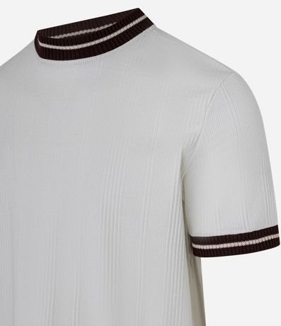 Remera en Algodón con Viés en Rib Contrastante y Textura Vertical 6