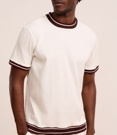Remera en Algodón con Viés en Rib Contrastante y Textura Vertical 3