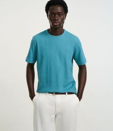 Remera Regular en Algodón con Textura Vertical