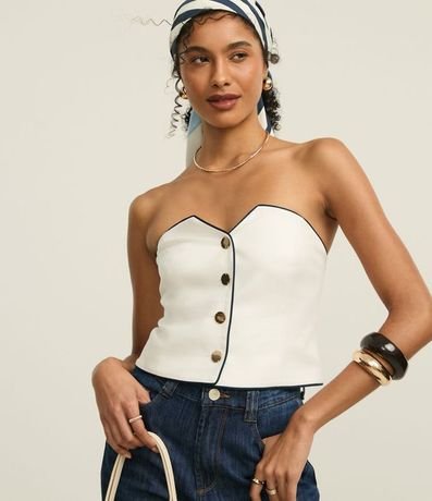 Blusa Sastre Sin Breteles con Botones y Vieses Contrastantes